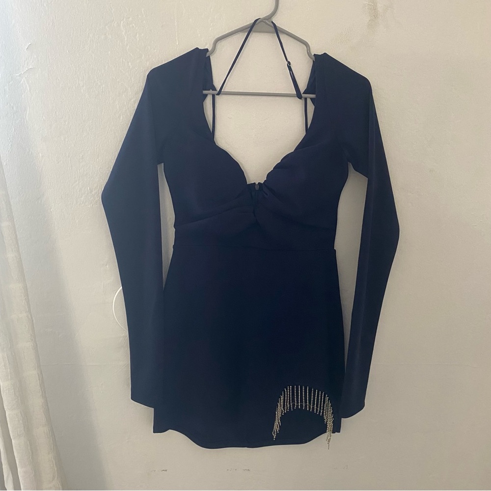 new without tags lucy in the sky gem detailed navy mini dress

#sparkles #fringe